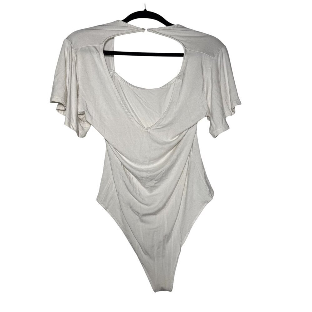 Abercrombie & Fitch White Bodysuit Round Neck Soft A&F Drapey Size Large - Picture 2 of 8